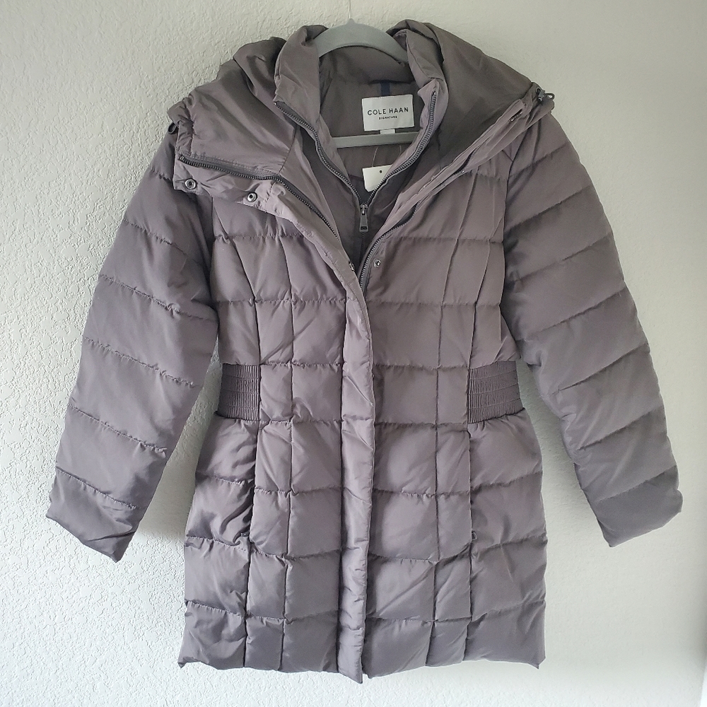 Cole Haan taffeta down puffer hooded coat NWOT
